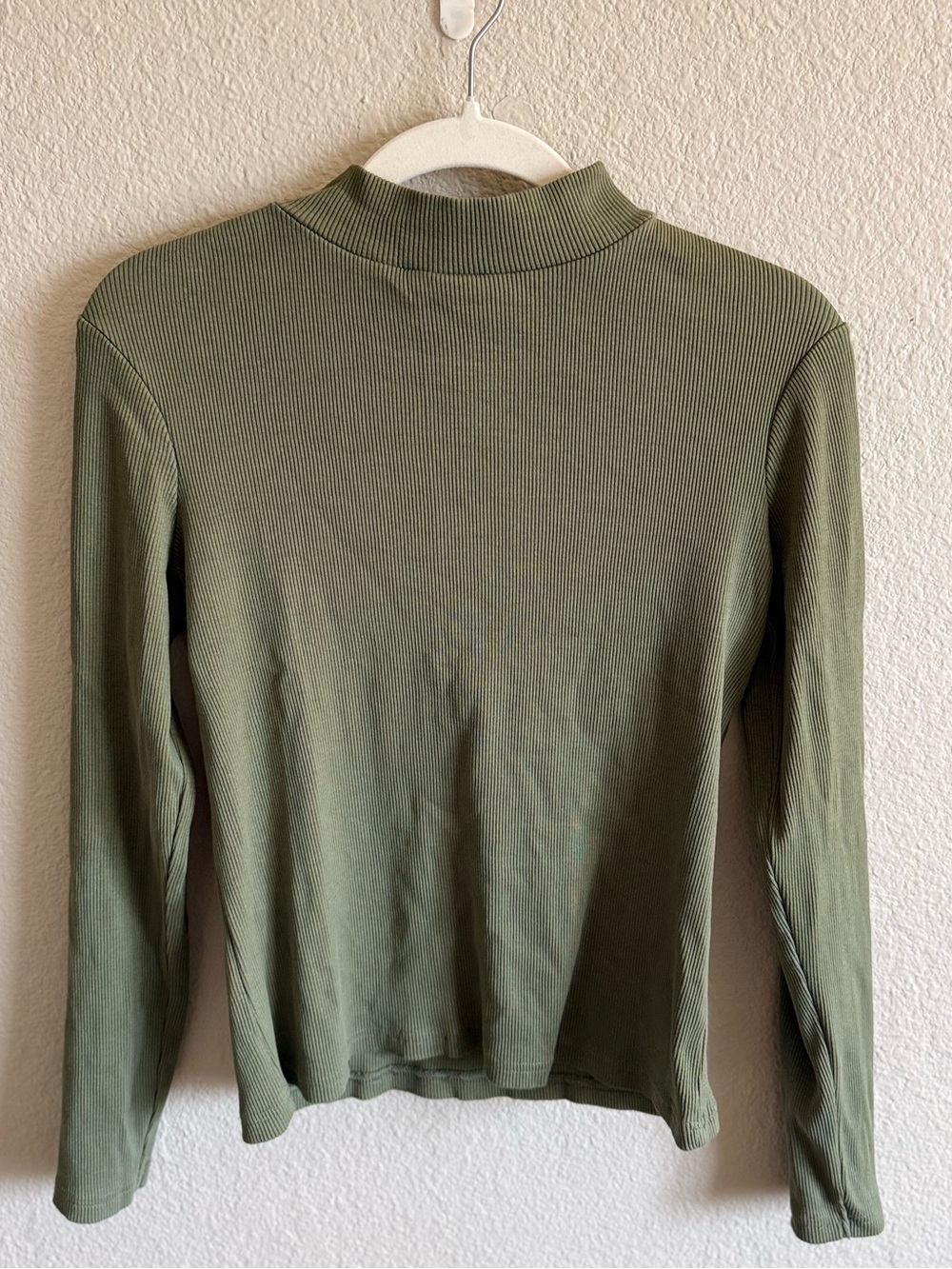PACT Women's Olive Green Long-Sleeve Ribbed Mock Neck Top Organic Cotton Large